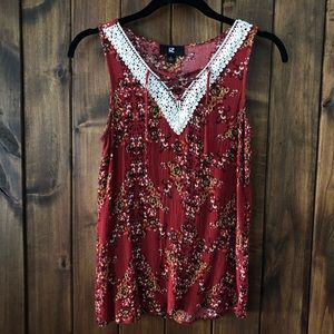 Floral Lace-Up Tank Top